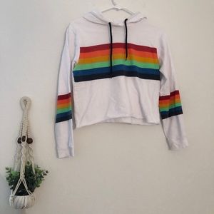Rainbow striped crop hoodie